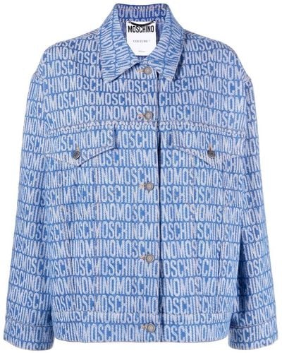Moschino Logo Print Denim Jacket - Blue
