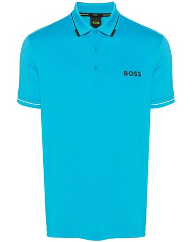 BOSS Logo-print Stretch Polo Shirt - Blue
