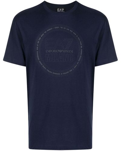 EA7 T-shirt en coton à logo imprimé - Bleu