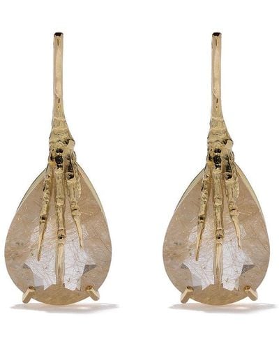 Wouters & Hendrix Pendientes de cuarzo rutilado con diseño de garra en oro de 18kt - Neutro