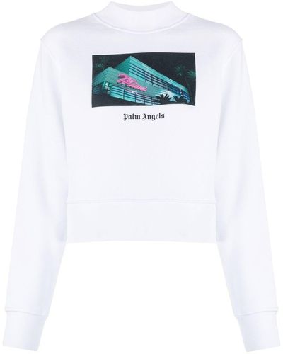 Palm Angels Graphic-print Cropped Sweatshirt - Blue