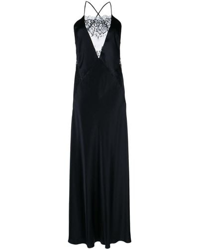 Michelle Mason Lace-inset Gown Long Sleeveless Dress - Black