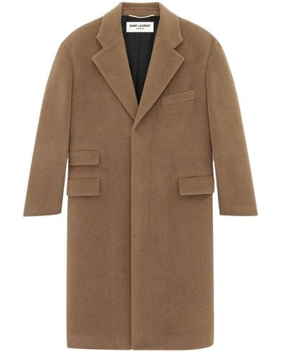Saint Laurent Single-breasted Wool Coat - Brown