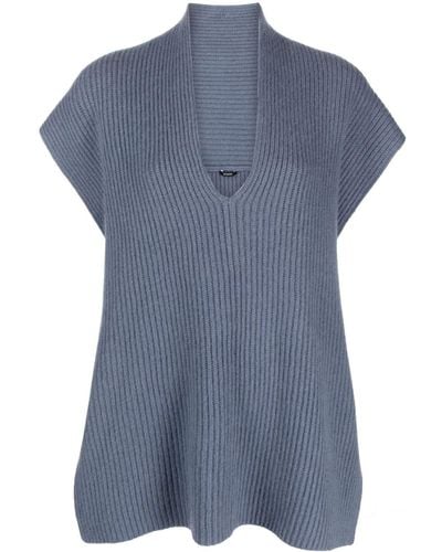 JOSEPH Plunging V-neck Ribbed-knit Sweater - Blue