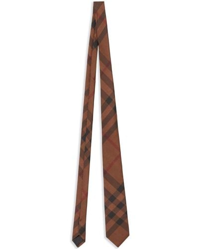 Burberry Cravate en soie à carreaux - Marron