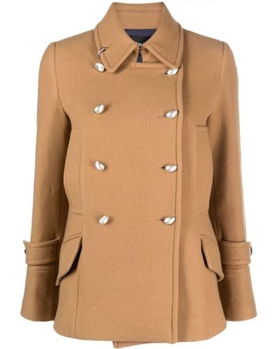 Dondup Double-breasted Wool-blend Peacoat - Natural
