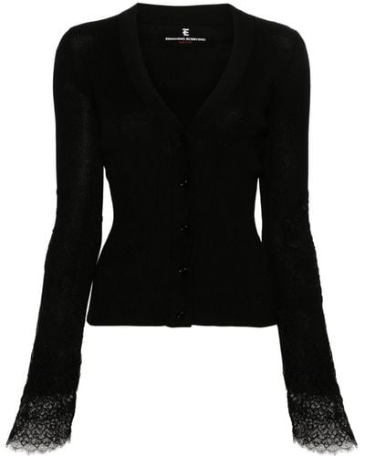 Ermanno Scervino Lace-detail knitted cardigan - Negro
