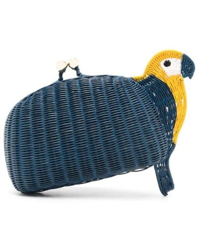 Serpui Bobbie Macaw Wicker Clutch Bag - Blue