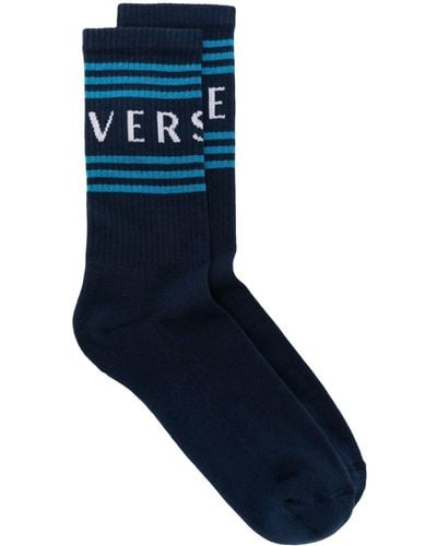 Versace Gerippte Socken mit 90s Vintage-Logo - Blau