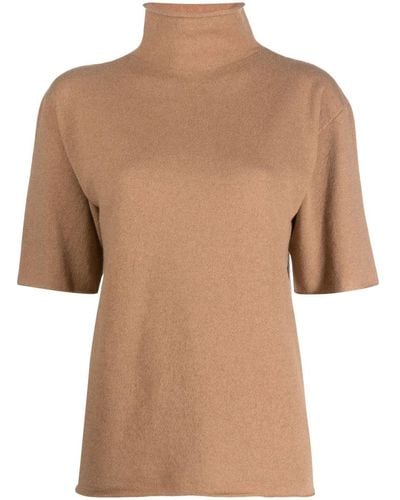Jil Sander Short-sleeved Roll-neck Knitted Top - Brown