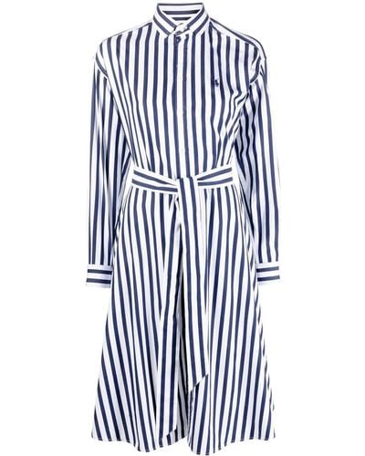 Polo Ralph Lauren Robe-chemise En Popeline De Coton À Rayures Et À Ceinture Ela - Blanc