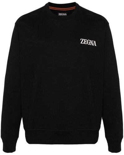 Zegna Rubberized-logo Cotton Sweatshirt - Black