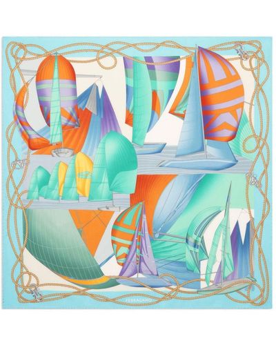 Ferragamo Zijden Sjaal Met Abstracte Print - Blauw