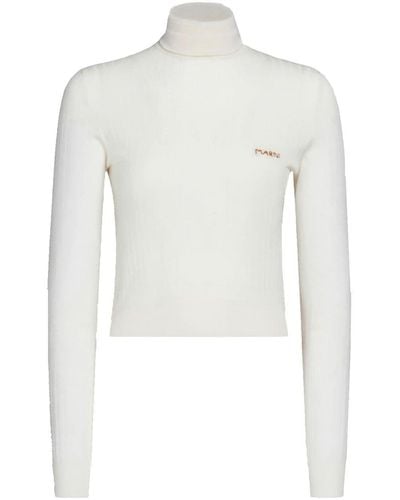 Marni Gerippter Pullover mit Logo-Stickerei - Weiß