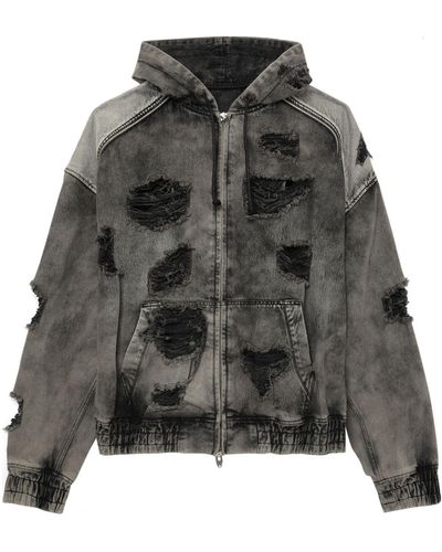 Juun.J Ripped-detail Hooded Jacket - Grey