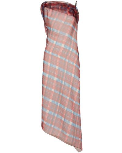 Ferragamo Asymmetric-hem Plaid Organza Dress - Pink