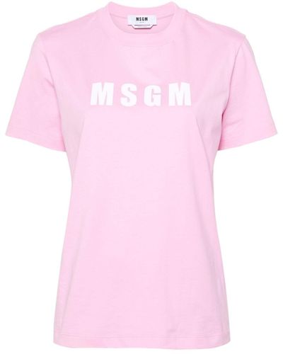 MSGM Logo-print Cotton T-shirt - ピンク