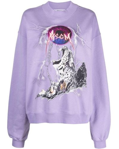 MSGM Graphic-print Cotton Sweatshirt - Purple