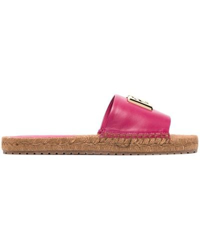 Dolce & Gabbana Logo Leather Flat Espadrille Sandals - Pink
