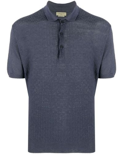 Corneliani Textured Linen Polo Shirt - Blue