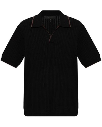 Rag & Bone Harbor Pointelle-knit Polo Shirt - Black