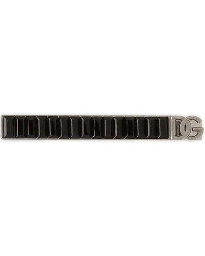 Dolce & Gabbana Logo-plaque Rhinestone-embellished Tie Pin - Black