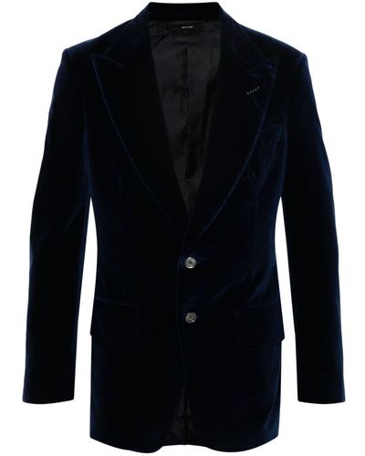 Tom Ford Veste en velours à simple boutonnage - Bleu
