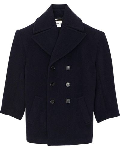 Saint Laurent Wool Double-breasted Coat - Blue