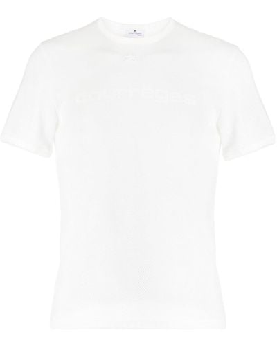 Courreges Logo-embroidered Perforated Cotton T-shirt - White