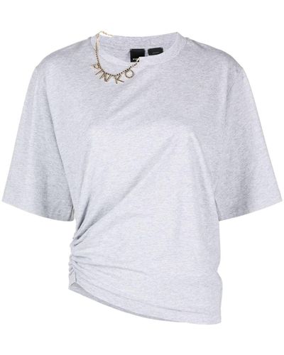 Pinko Gerafftes T-Shirt mit Logo - Weiß