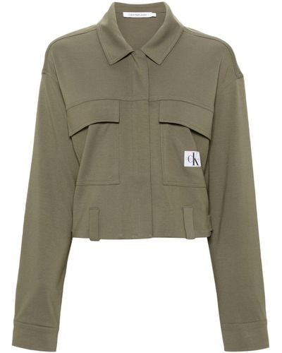 Calvin Klein Zip-up Cropped Jersey Jacket - Green