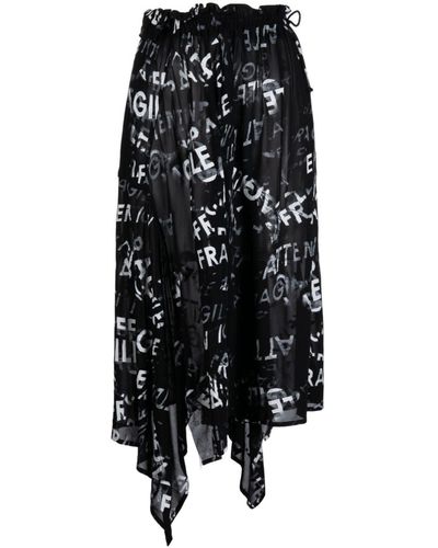 Y's Yohji Yamamoto Falda midi con estampado gráfico - Negro