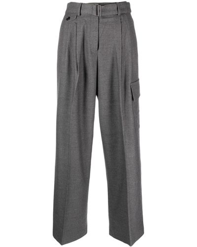 DUNST Pleated belted tailored trousers - Grau