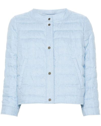 Herno Linen Quilted Puffer Jacket - Blue