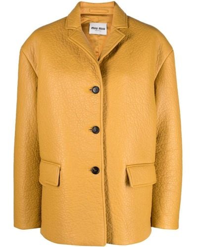 Miu Miu Logo-appliqué Leather Jacket - Yellow