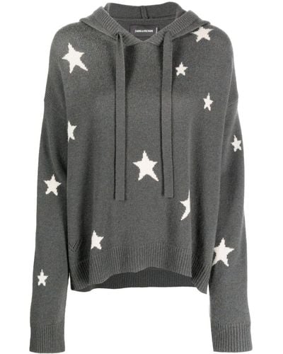 Zadig & Voltaire Marky Star-jacquard Cashmere Hoodie - Grey