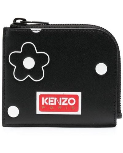 KENZO Floral-print Calf-leather Wallet - Black