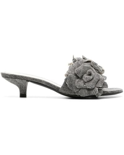 Bimba Y Lola 50mm Floral-appliqué Denim Sandals - Black