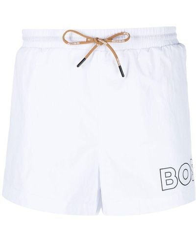 BOSS Logo-print Drawstring Swim Shorts - White