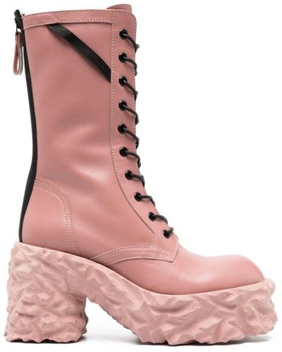 Premiata 100mm Sculpted-sole Leather Boots - Pink