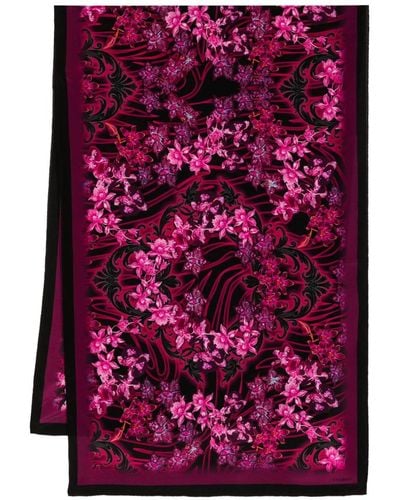 Versace Floral-print Silk Scarf - Purple
