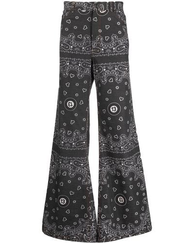 DUOltd Bandana-print Wide-leg Jeans - Grey