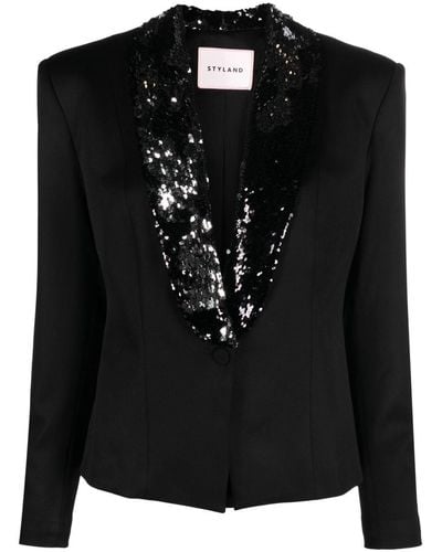 Styland Sequin-embellished Tuxedo Blazer - Black