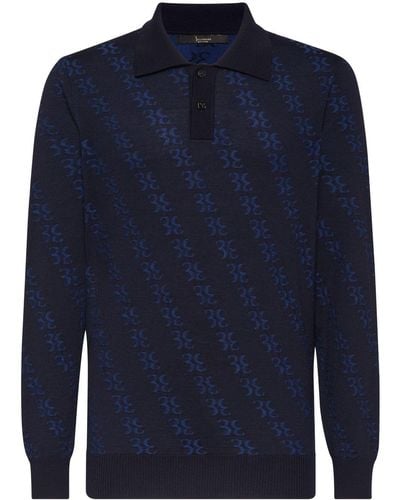 Billionaire Knitted Long-sleeve Polo Shirt - Blue