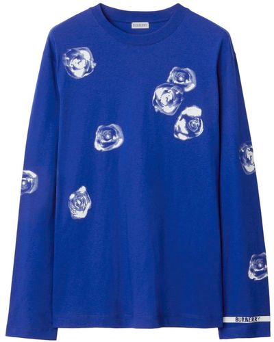 Burberry T-Shirt mit Rosen-Print - Blau
