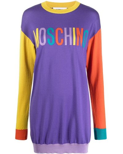 Moschino Logo-intarsia Sweater Dress - Purple
