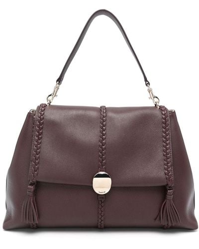 Chloé Large Penelope Leather Shoulder Bag - Purple