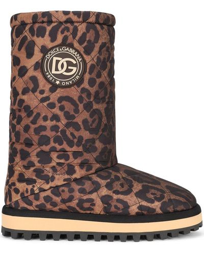 Dolce & Gabbana Quilted Leopard-print Boots - Brown