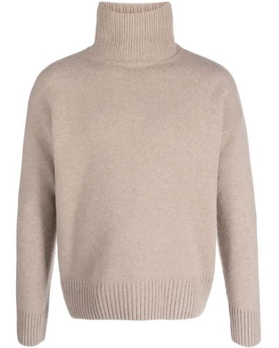 Ami Paris Roll-neck Elbow-patch Sweater - Brown