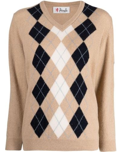 Pringle of Scotland Argyle-knit Wool-blend Sweater - Black